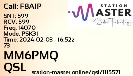 QSL Card for MM6PMQ QSO with F8AIP