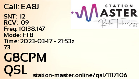 QSL Card for G8CPM QSO with EA8J