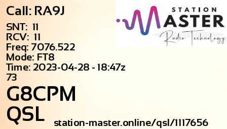 QSL Card for G8CPM QSO with RA9J