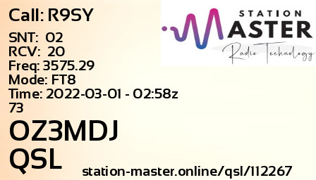 QSL Card for OZ3MDJ QSO with R9SY