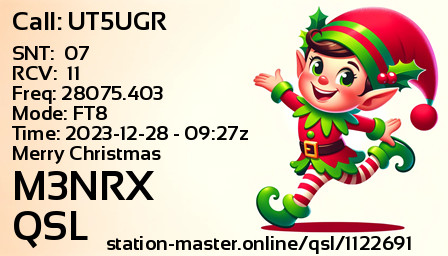 QSL Card for M3NRX QSO with UT5UGR