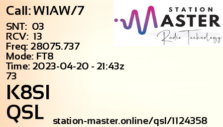 QSL Card for K8SI QSO with W1AW/7
