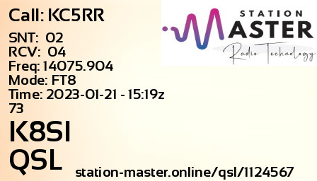 QSL Card for K8SI QSO with KC5RR