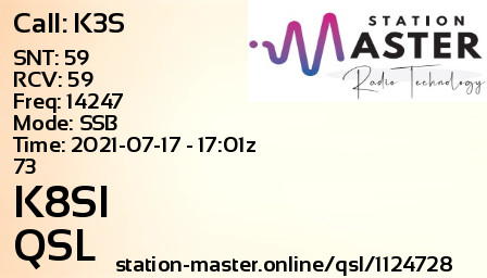 QSL Card for K8SI QSO with K3S
