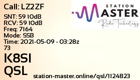 QSL Card for K8SI QSO with LZ2ZF