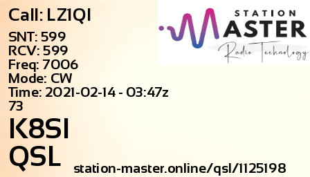 QSL Card for K8SI QSO with LZ1QI