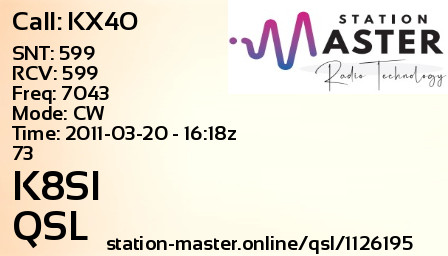 QSL Card for K8SI QSO with KX4O