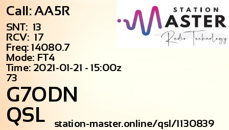 QSL Card for G7ODN QSO with AA5R