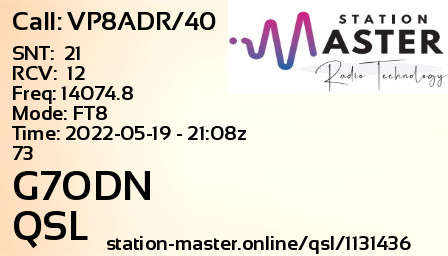 QSL Card for G7ODN QSO with VP8ADR/40