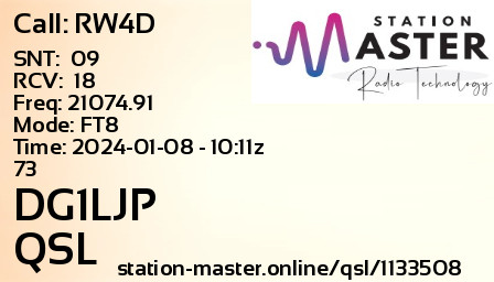QSL Card for DG1LJP QSO with RW4D