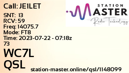 QSL Card for WC7L QSO with JE1LET