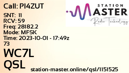 QSL Card for WC7L QSO with PI4ZUT