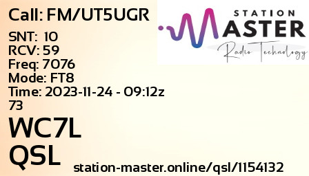 QSL Card for WC7L QSO with FM/UT5UGR