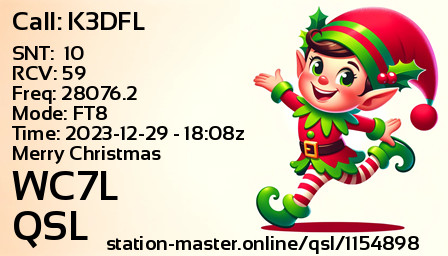 QSL Card for WC7L QSO with K3DFL