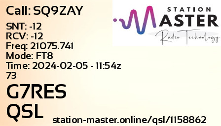 QSL Card for G7RES QSO with SQ9ZAY