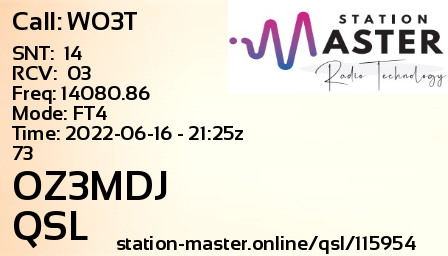 QSL Card for OZ3MDJ QSO with WO3T