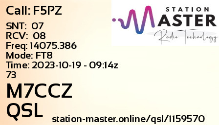 QSL Card for M7CCZ QSO with F5PZ
