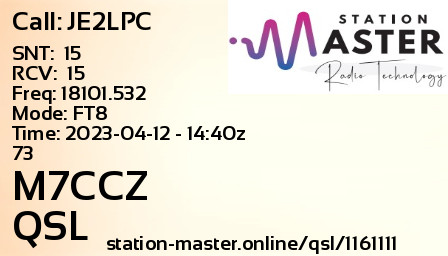 QSL Card for M7CCZ QSO with JE2LPC