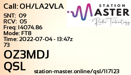 QSL Card for OZ3MDJ QSO with OH/LA2VLA