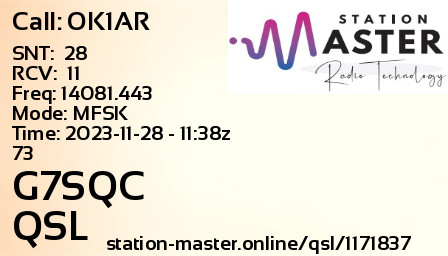 QSL Card for G7SQC QSO with OK1AR