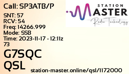 QSL Card for G7SQC QSO with SP3ATB/P