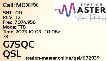 QSL Card for G7SQC QSO with M0XPX