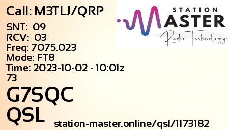QSL Card for G7SQC QSO with M3TLJ/QRP