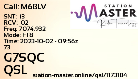 QSL Card for G7SQC QSO with M6BLV