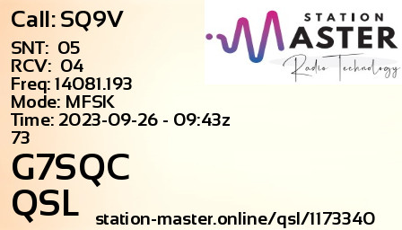 QSL Card for G7SQC QSO with SQ9V