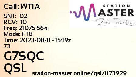 QSL Card for G7SQC QSO with WT1A