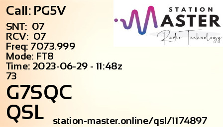 QSL Card for G7SQC QSO with PG5V