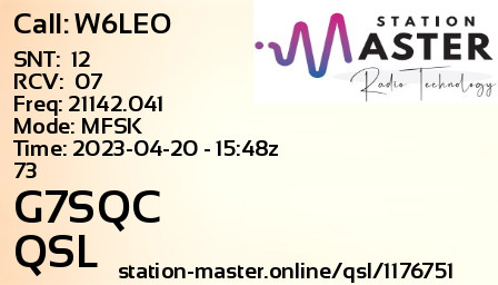 QSL Card for G7SQC QSO with W6LEO