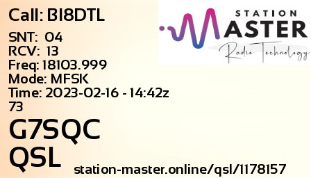 QSL Card for G7SQC QSO with BI8DTL