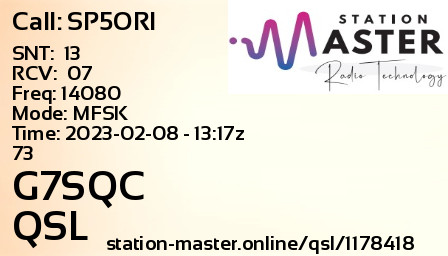 QSL Card for G7SQC QSO with SP5ORI