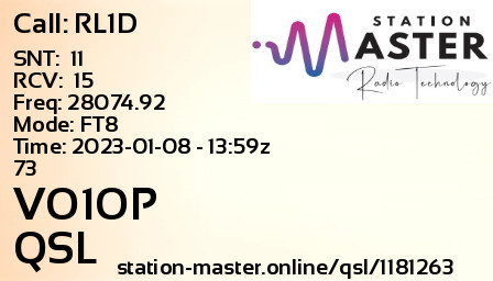 QSL Card for VO1OP QSO with RL1D