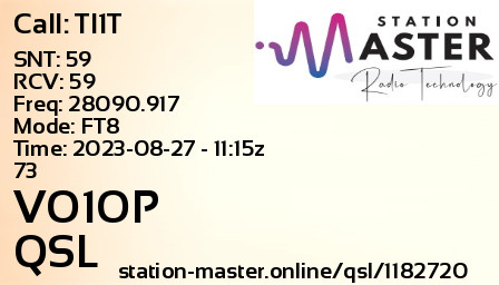 QSL Card for VO1OP QSO with TI1T