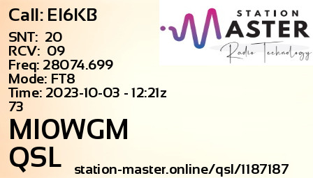 QSL Card for MI0WGM QSO with EI6KB