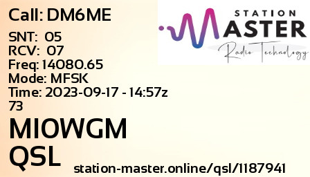 QSL Card for MI0WGM QSO with DM6ME