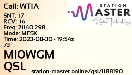 QSL Card for MI0WGM QSO with WT1A