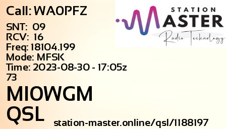 QSL Card for MI0WGM QSO with WA0PFZ