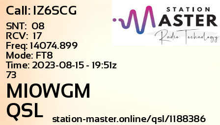 QSL Card for MI0WGM QSO with IZ6SCG