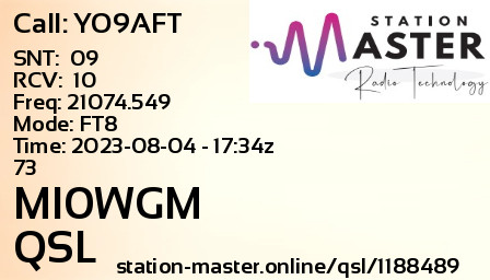QSL Card for MI0WGM QSO with YO9AFT