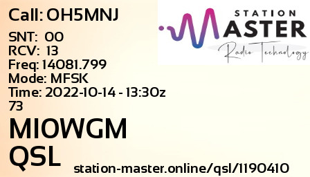 QSL Card for MI0WGM QSO with OH5MNJ