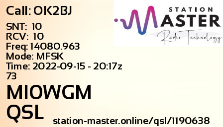 QSL Card for MI0WGM QSO with OK2BJ
