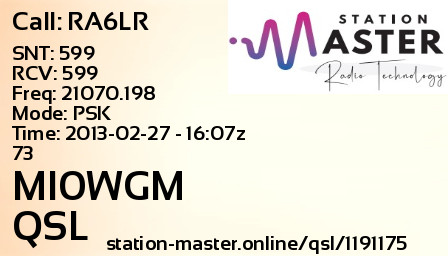 QSL Card for MI0WGM QSO with RA6LR