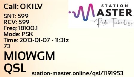 QSL Card for MI0WGM QSO with OK1LV