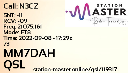QSL Card for MM7DAH QSO with N3CZ