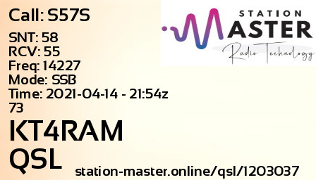QSL Card for KT4RAM QSO with S57S