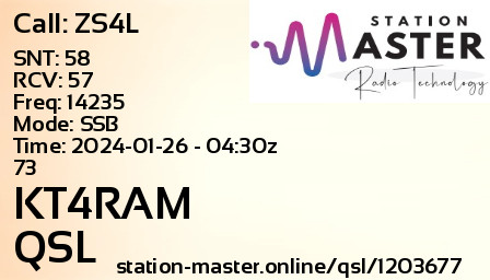 QSL Card for KT4RAM QSO with ZS4L