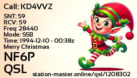 QSL Card for NF6P QSO with KD4VVZ